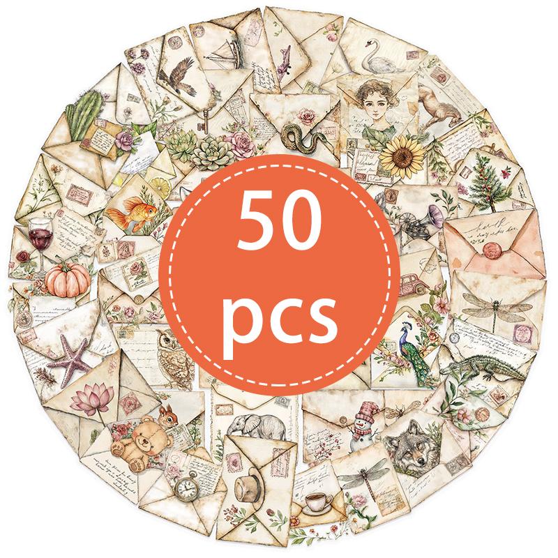 

50PCS Vintage Envelope Stickers Set Aesthetic Retro Decals for Scrapbooking Water Bottles Laptops Planners Journaling