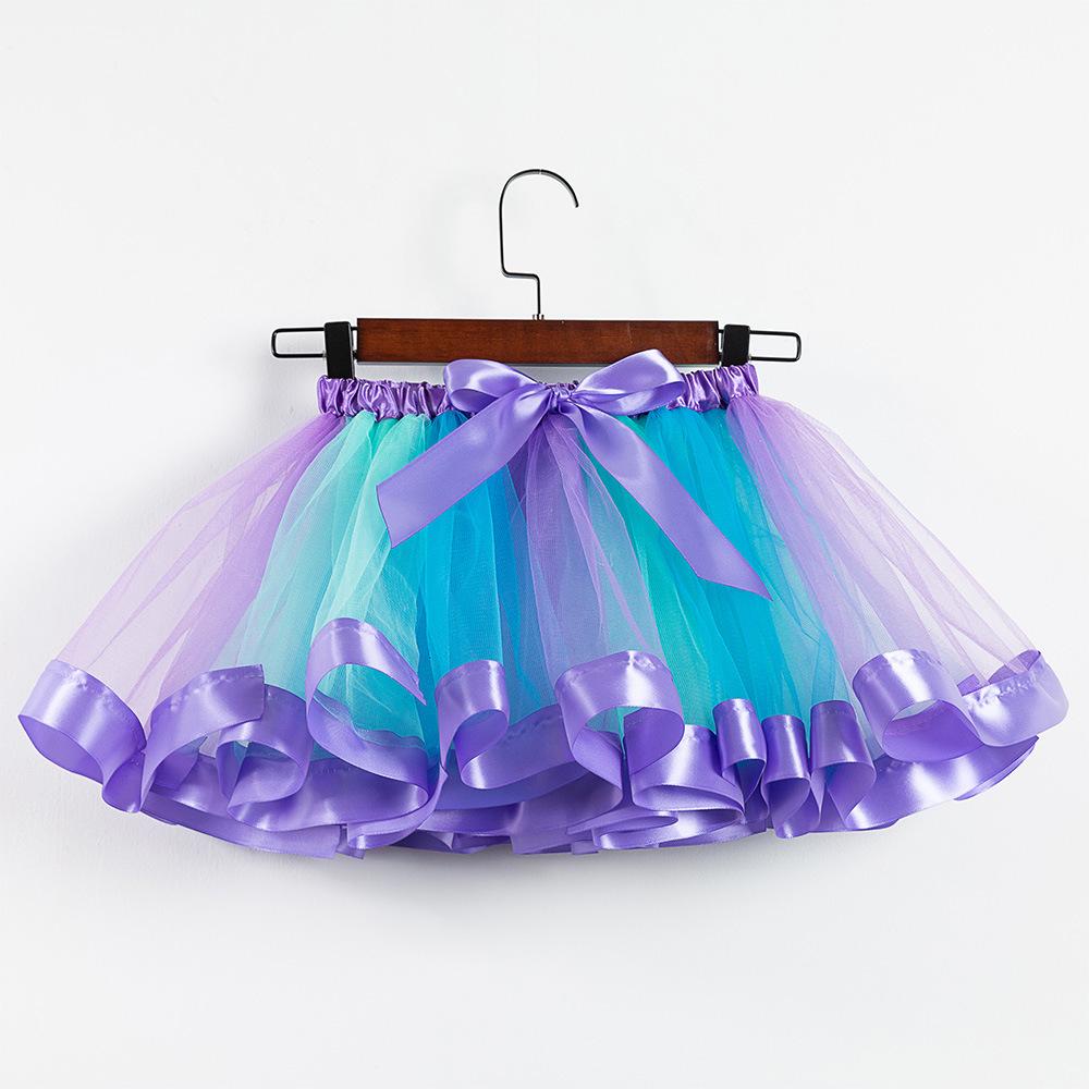 2026 Kids' European & American Rainbow Mesh Dance Tutu Skirt - Lined Half Skirt for Girls