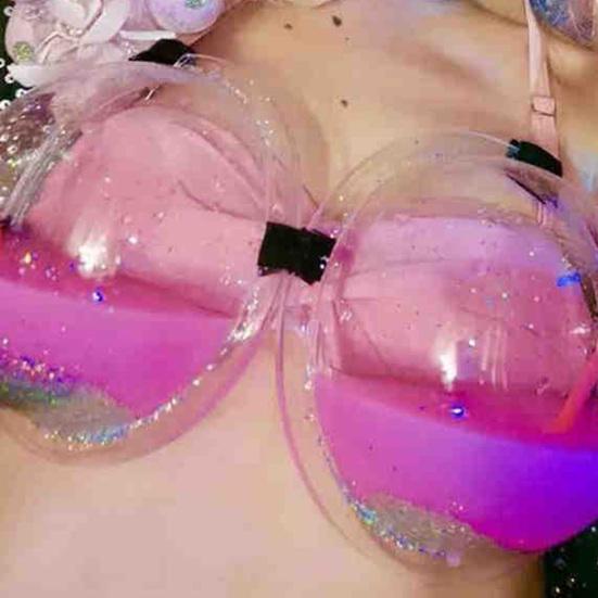 LED Luminous Bra Sexy Large Cup Food Grade Leakproof Interactive Atmosphere Props PVC Colorful Nightclub Bar Performance Feeding Brassiere