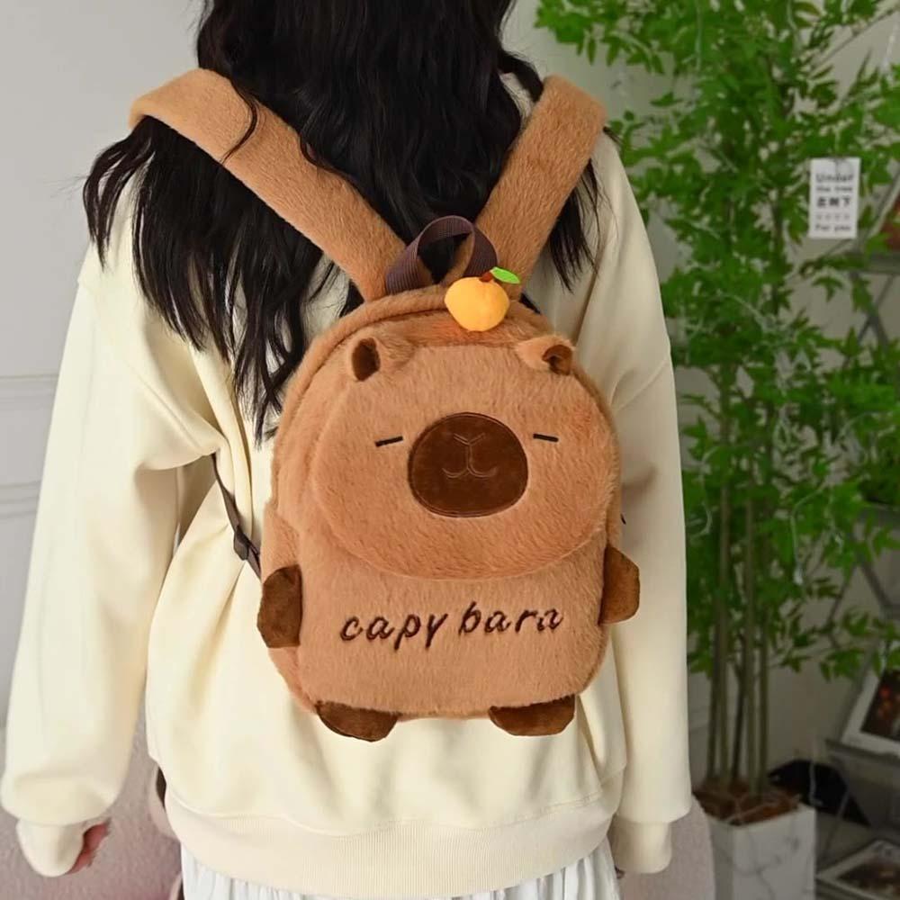 Thickened Cartoon Animal Daypack PP Cotton Large Capacity School Bag Capybara Plush Backpack  Gifts