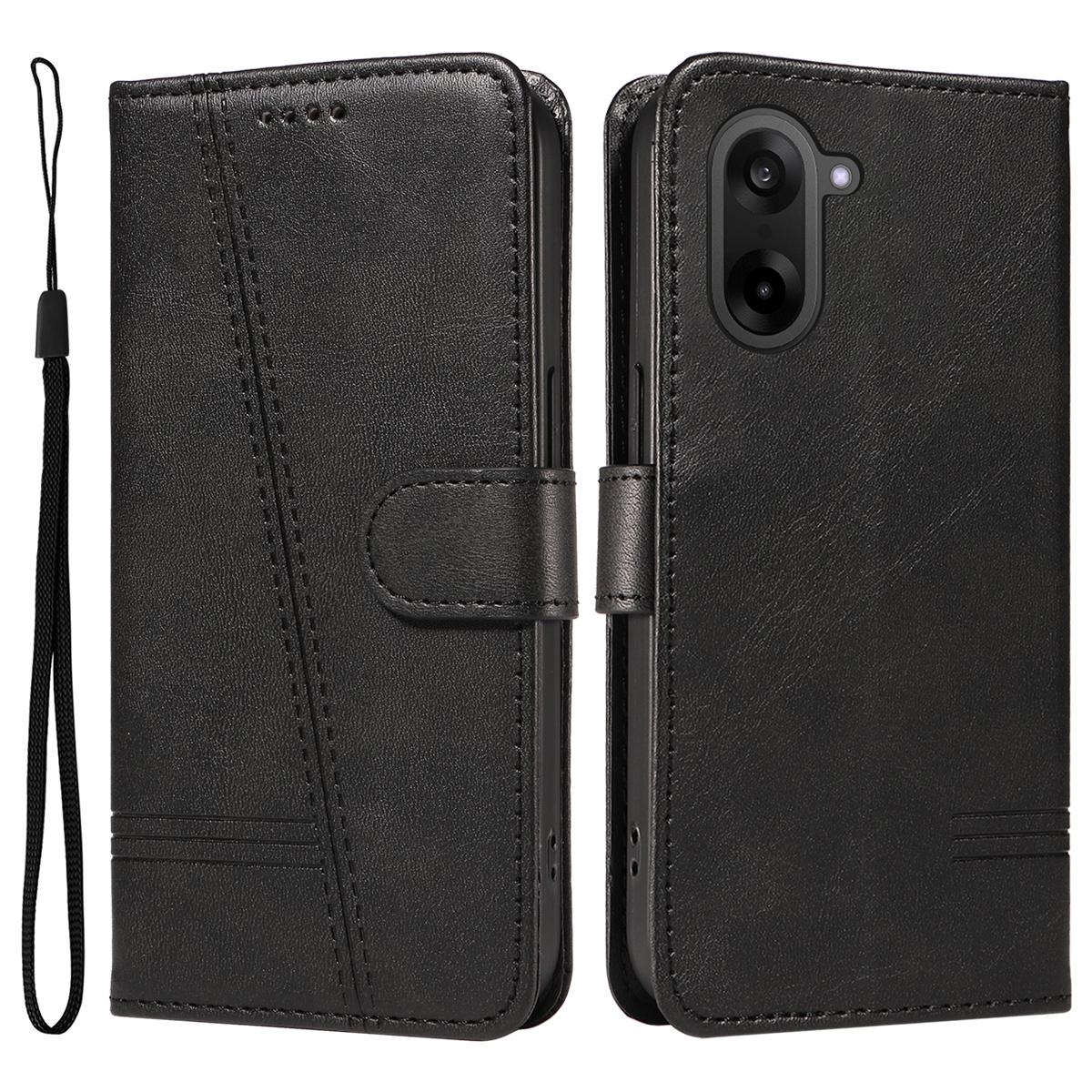 

For OnePlus Nord CE5 5G/OnePlus Ace 5 Racing 5G Wallet Case T-Shape Lines Leather Phone Cover Stand Black