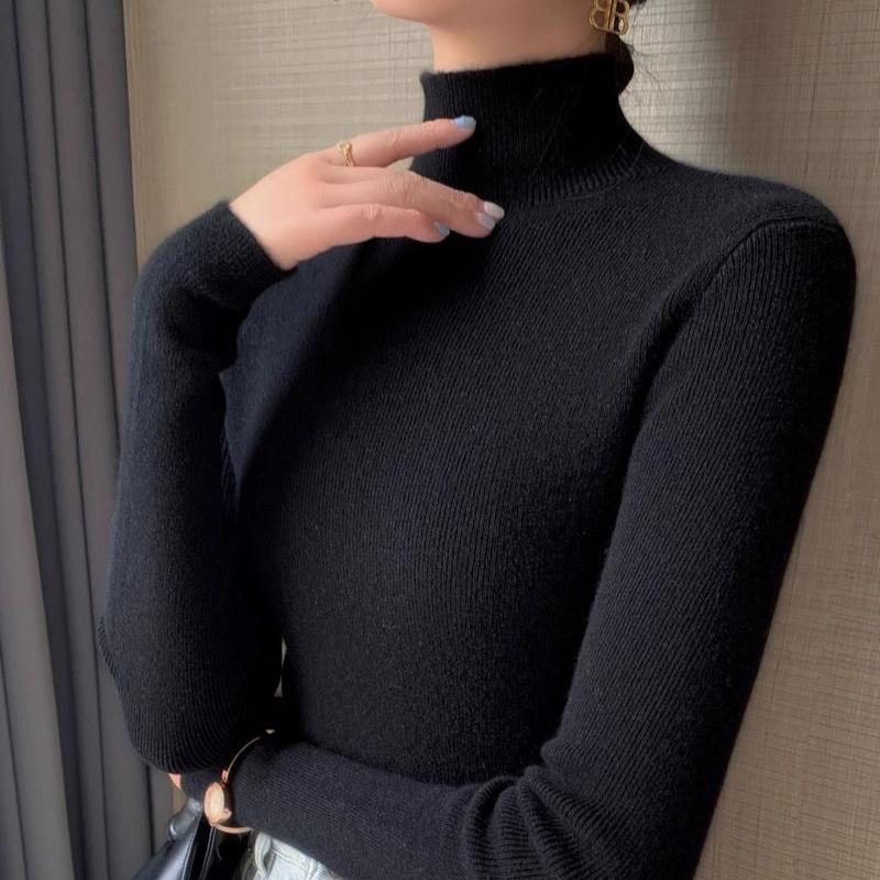 Women's Multi-Color High Neck Slim Fit Sweater - Autumn/Winter Knitwear, Long Sleeve, Temperament Style