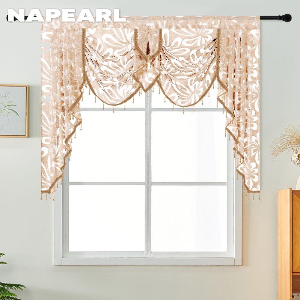 1 Stück NAPEARL Europäischer Jacquard Leichter Stoff Volant Perlenborte Vorhangkopf für Schlafzimmer Wohnzimmer Fensterdekoration Heimdeko