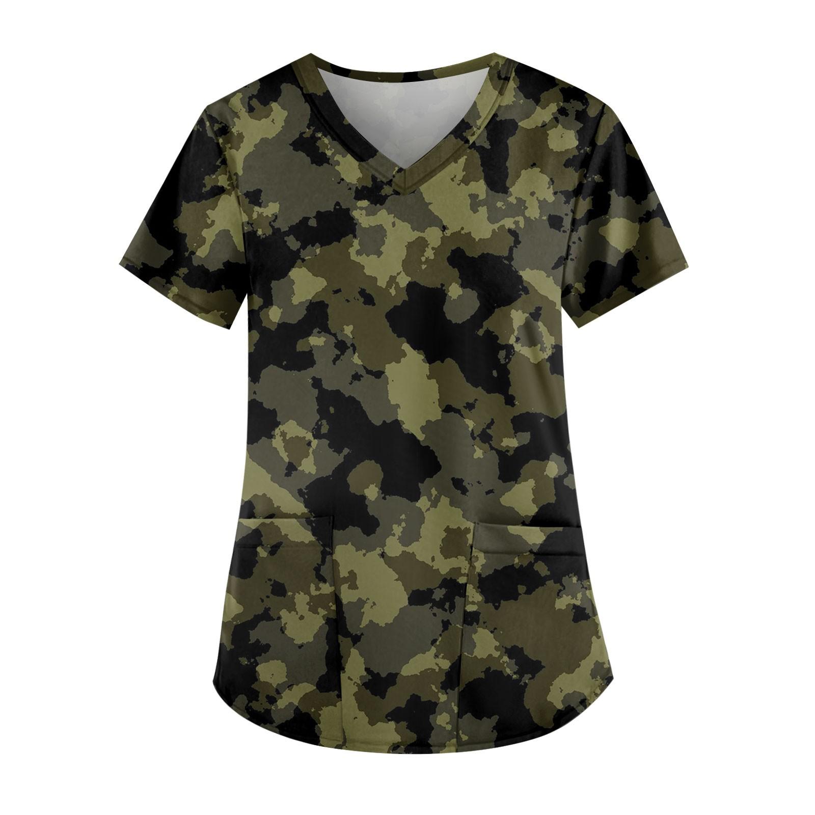 

Женская мода V-образный вырез повседневные камуфляжные принтованные топы с карманами рабочая одежда S чёрный