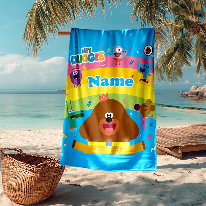 Custom Name Ultra-Soft Beach Towel with Hey Duggee Theme,Ideal for Pool - Camping, Diving - Perfect Travel Essential, Vibrant Beach Towel.