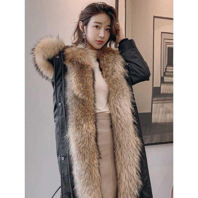 Winter New Wool Cotton Clothes Medium and Long Women's Removable Imitation Raccoon Hair Liner Thickened Large Size Imitation Fur Jacket