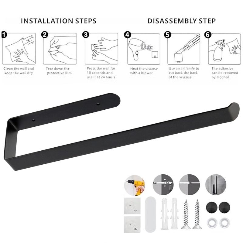 Under Cabinet Toilet Roll Storage Rack Stainless Steel Paper Towel Holder Rustproof Towel Hanger Storage Shelf