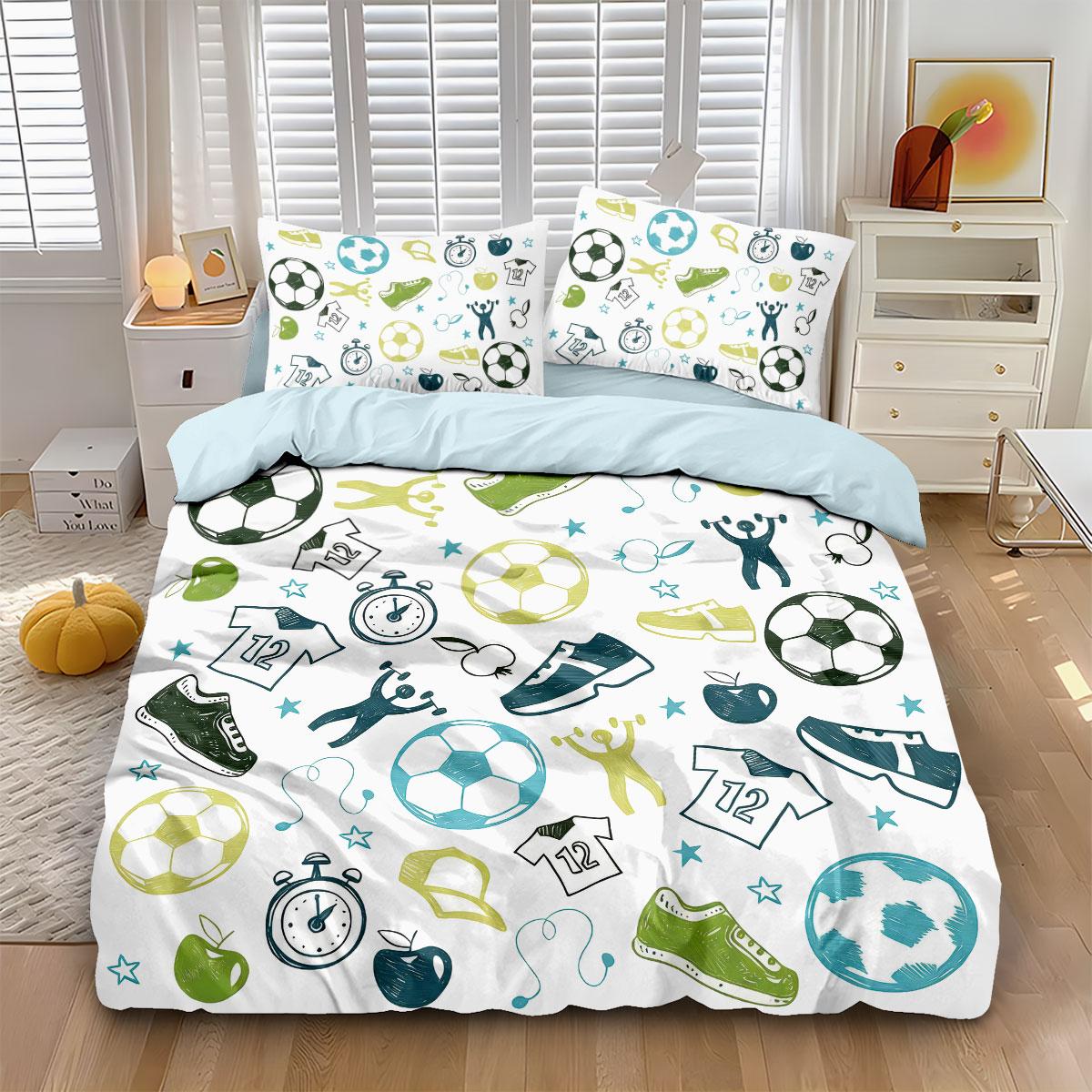 

3pcs Football Graffiti Printed Style Coreless Duvet Cover Set, Multi Size Bedroom Bedding Decoration, Machine Washable 135x200cm