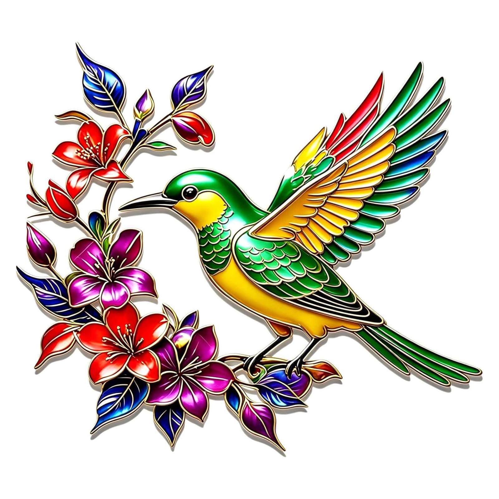 Metal Hummingbird Art Decor Multi Purpose Colorful Birds Sculpture Iron Hanging Decor for Home Decor in Living Room&Office