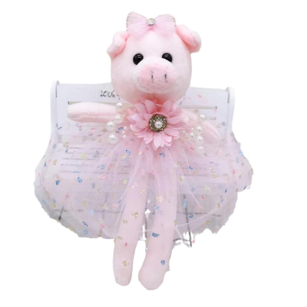 Cute Cartoon Wedding Dress Piglet Plush Keychain for Kids