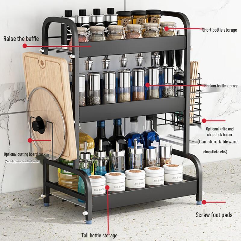 3-Tier Black Kitchen Countertop Organizer Rack