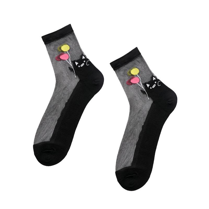 5 Pairs of Light and Breathable Cartoon Bear Mid Calf Socks for Women In Spring and Summer