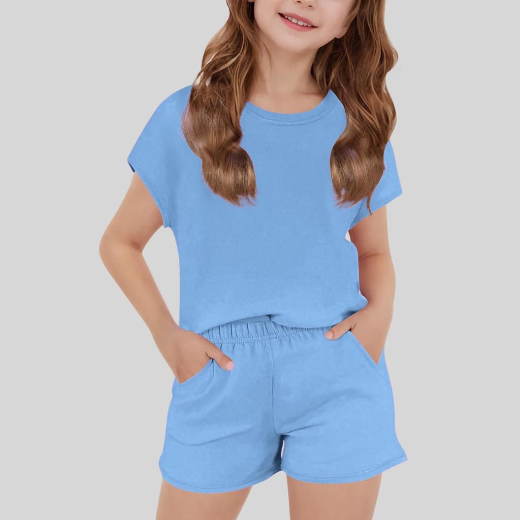 Einfaches Kurzarm-Oberteil und Shorts Set für Mädchen Lässiges Stilvolles Zweiteiliges Outfit
