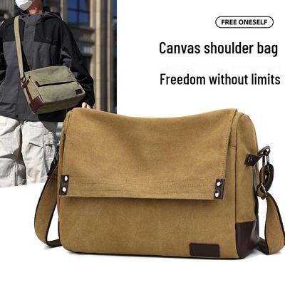 Men's Large Canvas Crossbody Bag - Casual and Wear-Resistant Shoulder Bag for Students and Commuters
