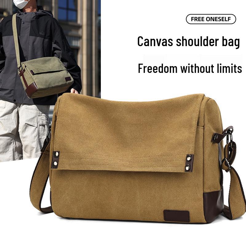 Men's Large Canvas Crossbody Bag - Casual and Wear-Resistant Shoulder Bag for Students and Commuters