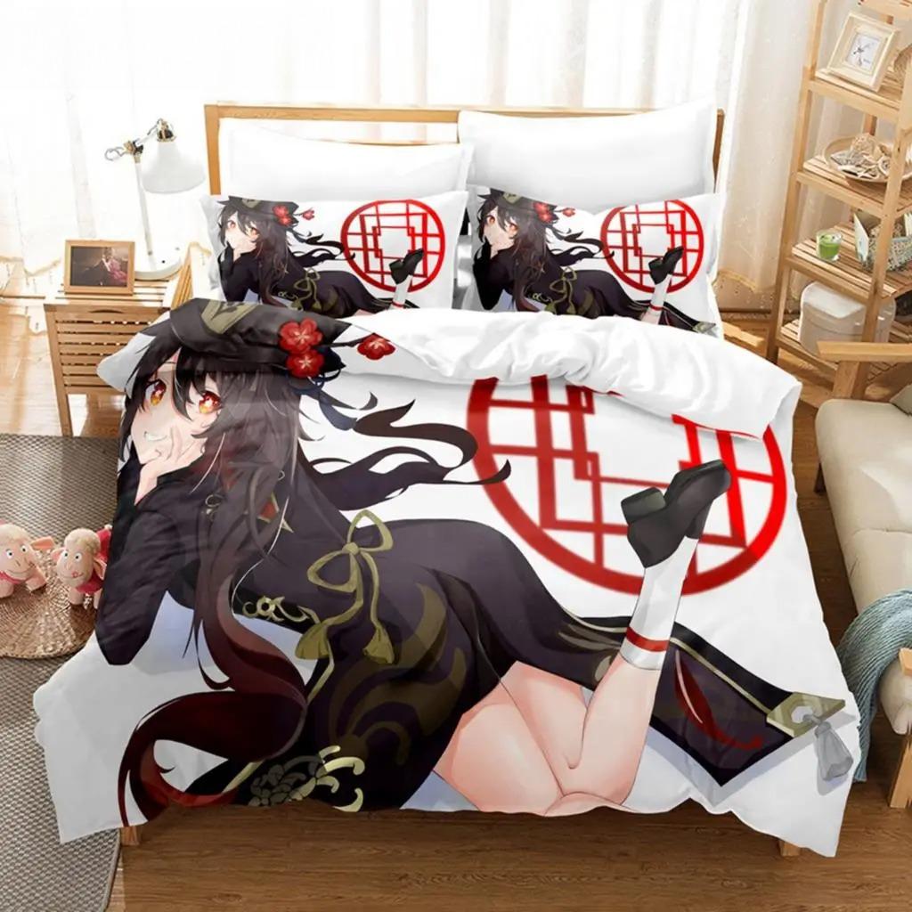Hu Tao Genshin Impact Game 3D Duvet Cover Bedding Set Comforter Linen Pillowcases Home Decor Single Double Twin King Queen