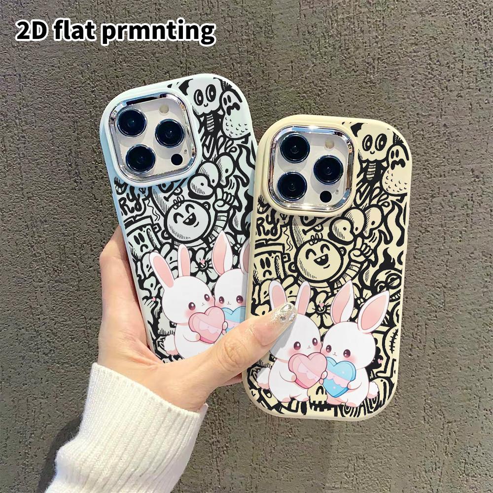 Phone Case: 2D Flat Design Suitable for iPhone 18 17 16 15 14 13 Pro Protective Case, Couple Style, Love Heart Rabbit, Christmas and Halloween Gift ..
