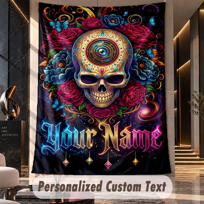 Day of the Dead (1) Theme Custom Tapestry Personalized Custom Name Text Wall Hanging Tapestry Home Decor Background Cloth