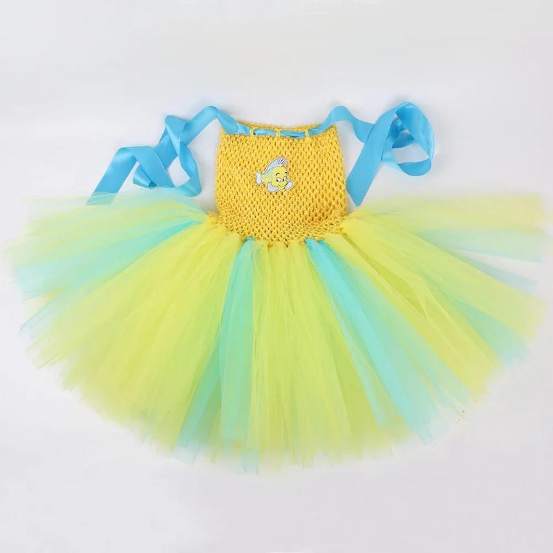 Flounder Costume Toddler Kids Little Mermaid Halloween Carnival Birthday Party Dress Up Girls Yellow Tropical Fish Tutu Dress