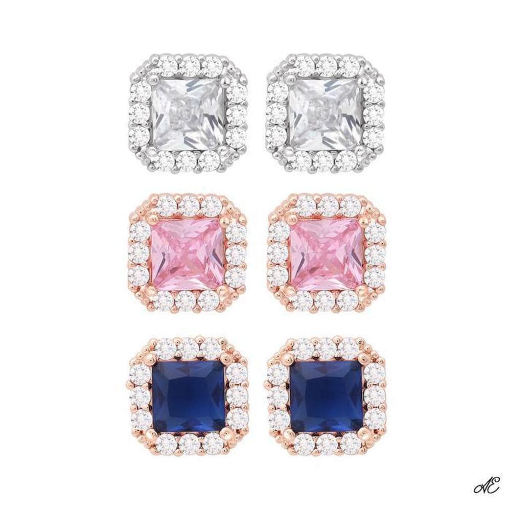 92.5 Silver Color Square Cubic Zirconia Silver Needle Earrings (S8538934)