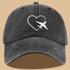 Heart & Plane Print Hip-Hop Dad Hat Adjustable Washable Baseball Cap Outdoor Adventure Cycling Sun Protection Hat