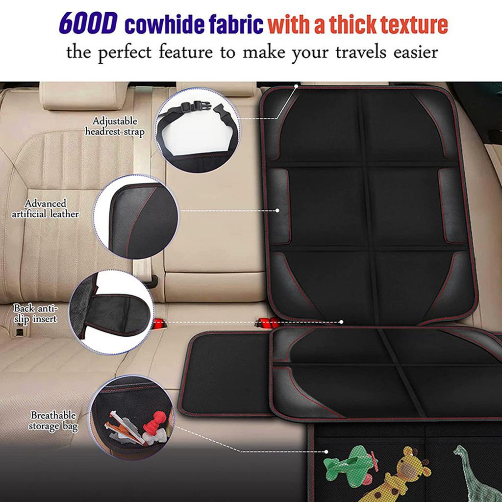 Car Seat Protector 600D Child Safety Seat Protective Mat Leather Seat Anti Slip and Anti Friction Pad with Storage Bag