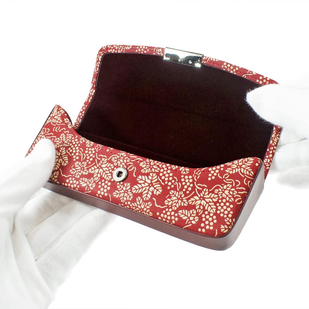Inden H Glasses Case Deerskin Red x White Lacquer Grape Pattern [Indenya] 4206-13-120