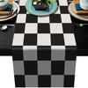 Washable Rectangular Desk Runner Modern Geometric Table Runner, Black And White Checkered Stylish Pattern 72 Inch Striped for Dining Decor Easy Care