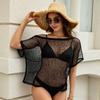 Open-front Short-sleeved Glittery Knitted Sweater with Snowflake Embellishments, Round-necked Beach Cover-up, Layered Cover-up