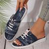 Fashion Unisex Slides New Women Slippers Peep-toe Sandals Outdoor Casual Canvas Denim Slippers Flat Home Slippers Large Sizes 36-43
