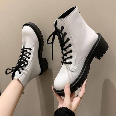 Weiße Klobige Plateau Kampfstiefel Damen 2025 Reißverschluss hinten PU Leder Stiefeletten Frau Punk Dicke Sohle Motorrad Botas Mujer