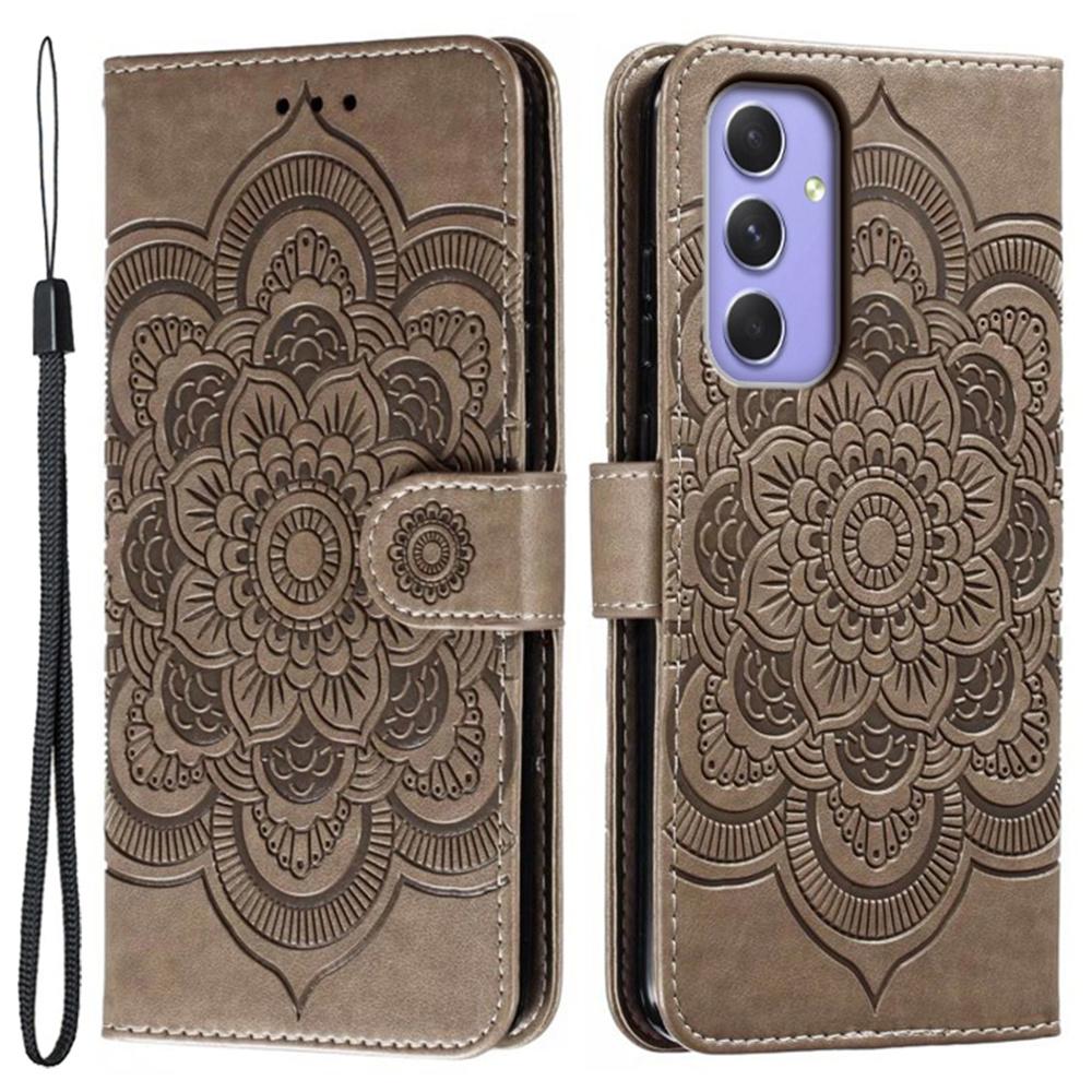 For Samsung Galaxy S25 FE Case PU Leather Mandala Imprinted Design Wallet Phone Cover with Wrist Strap