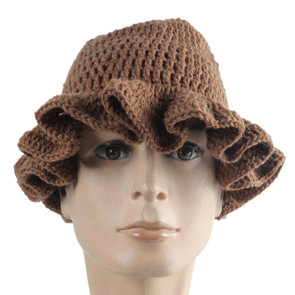 Handmade Crochet Bucket Hat for Woman Teen Outdoor Commute Fisherman Hat Ruffled Brim Winter Windproof Carnival Hat