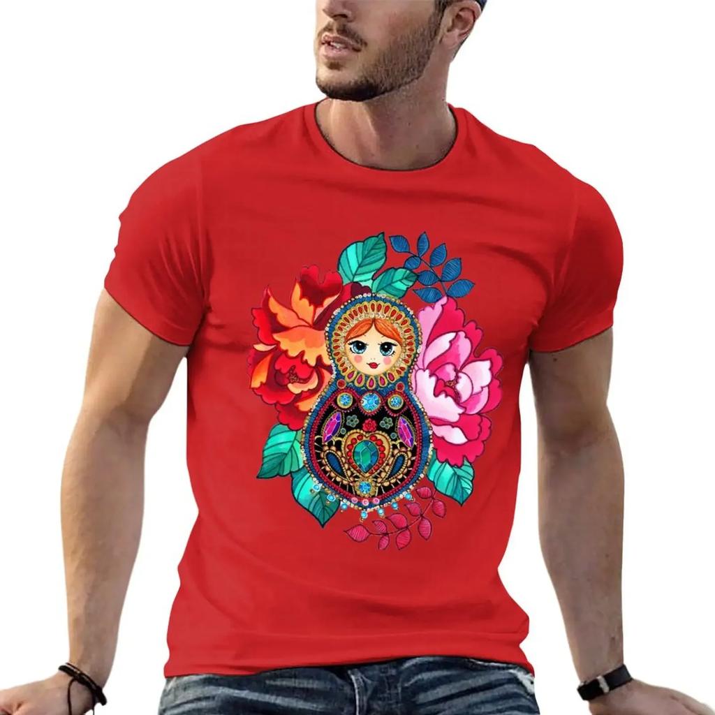 Summer Harajuku Custom T Shirt Heavyweight Informal New Arrival Matryoshka Jewel, Tatoo Designsweat Short Vintage Sleeve Tee