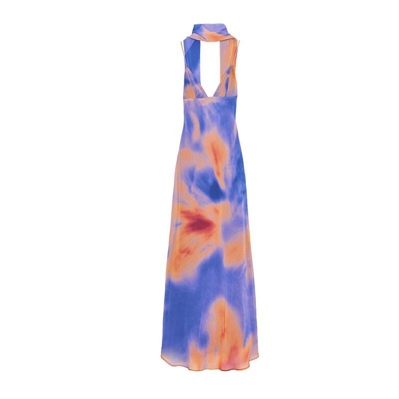

Za Summer New Product Women s Clothes Sexy Style V Neck Scarf Print Open Back Length Dress 3322307 8221119 Orange color L