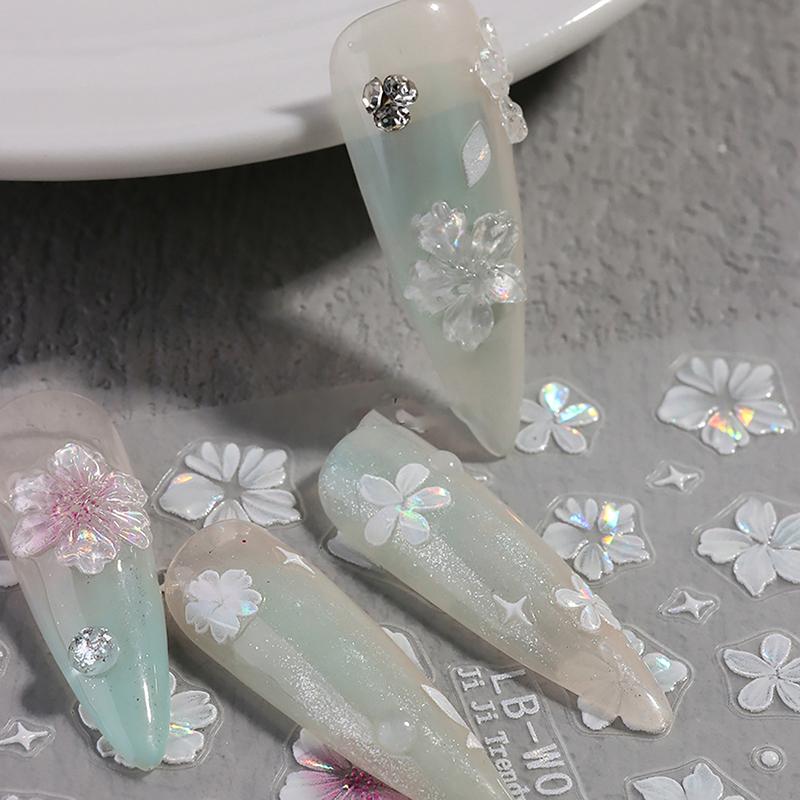 1Sheet Pink Lily Flower Nail Sticker Relief 3D Jelly Five Petal Flower Nail Art Decoration Decals Diy Selfadhesive Sliders