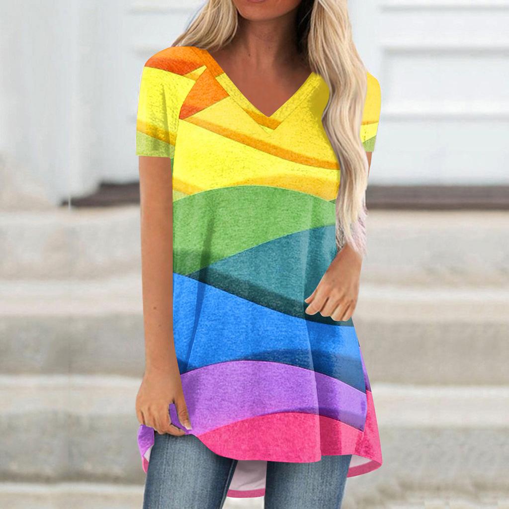 Ladies Short Sleeve Pleated Loose Tops Plus Size Casual Tops V Neck Short Sleeves Casual Summer T Shirts Ladies Tops T Shirts Shirts