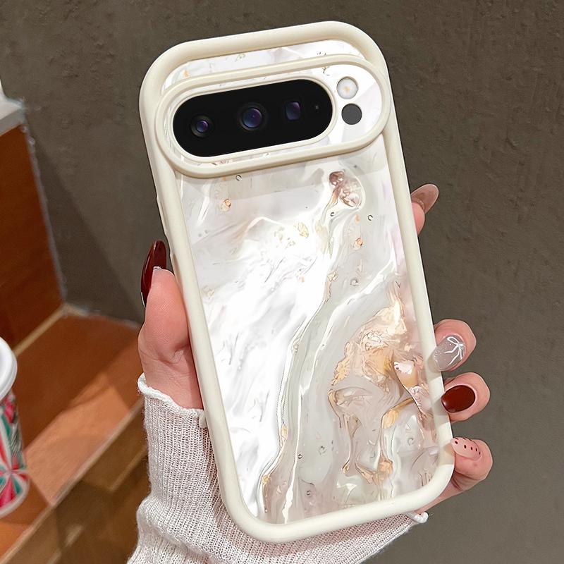 

Модный мягкий защитный чехол для телефона с мраморной текстурой для Google Pixel 9 Pro XL 8 Pro 8A TPU, противоударный матовый бампер Google Pixel 9 Pro бежевый/белый