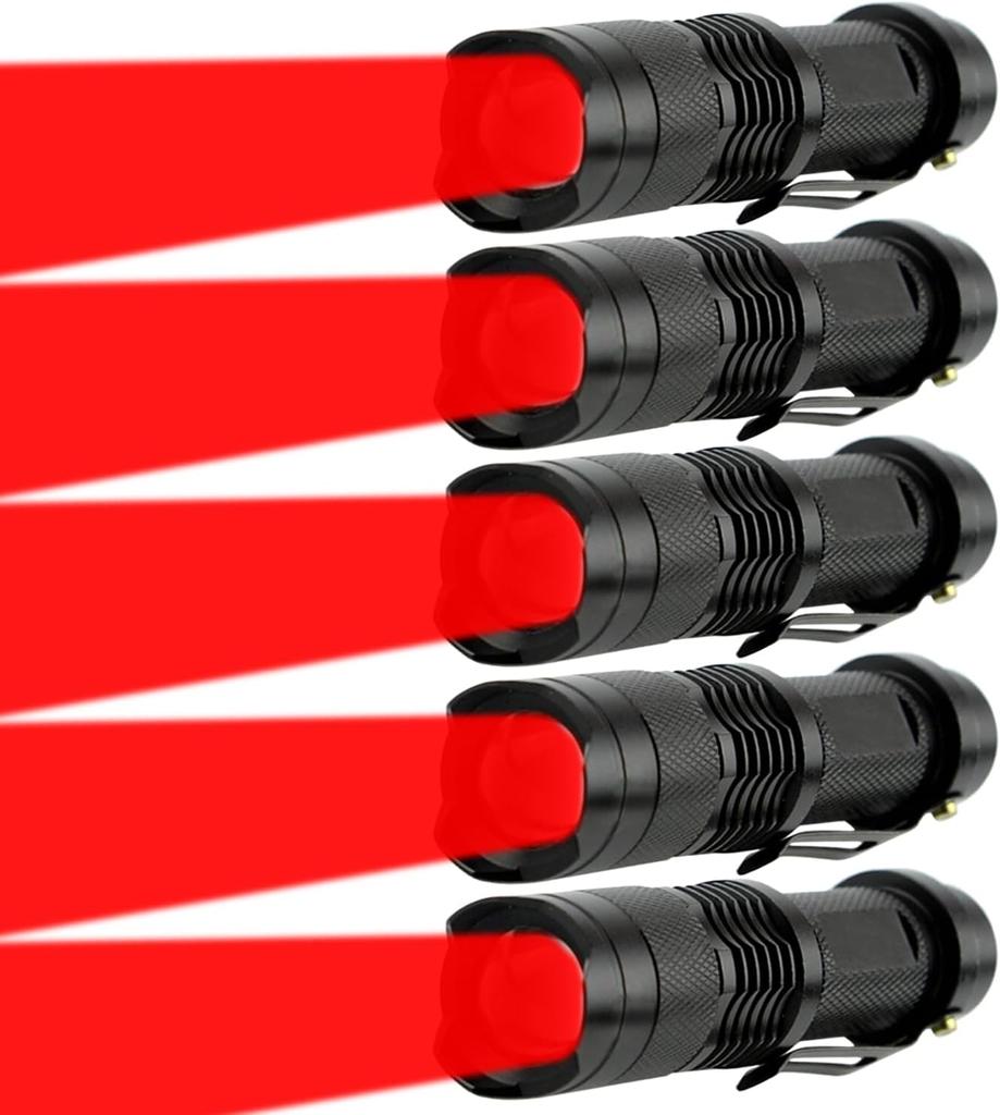 Powerful Red Light Flashlight LED Red Light Red LED Flashlights with Clip for Hunting Astronomy Night Observation Outdoor