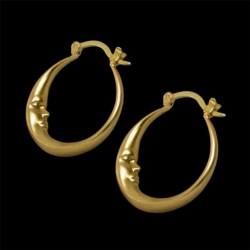 Alloy Elliptical Circle Earrings Edgy and Mysterious Moon Ear Studs Halloween Fashion Ear Adorment for Men Women