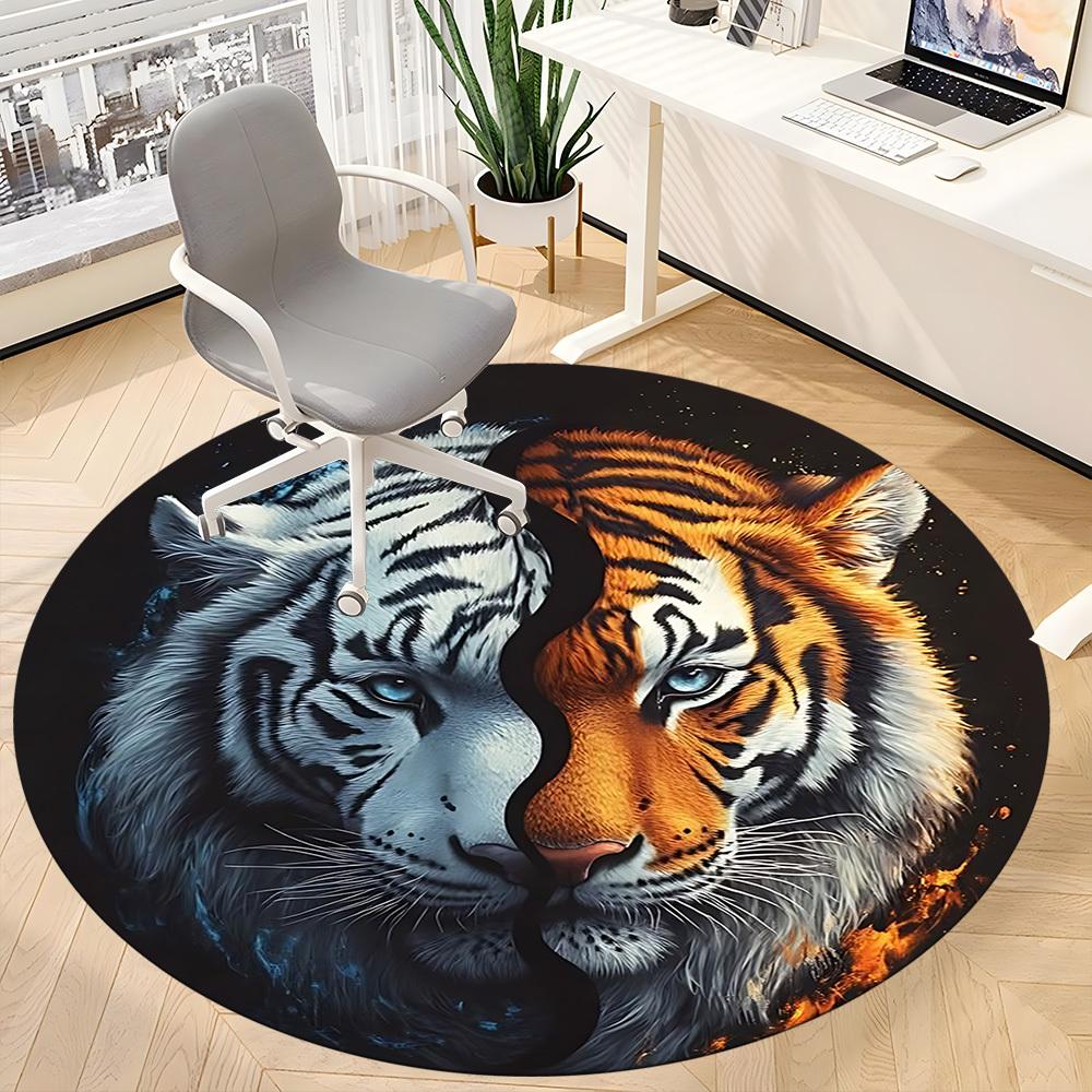 1pc Tiger Yin Yang Carpet, Round Non Slip Durable Large Size Office Carpet, Suitable for Office