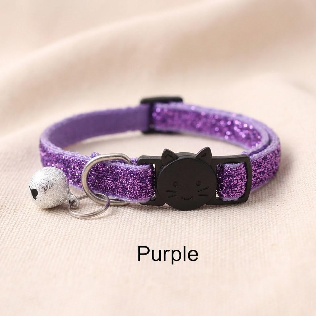 

Glitter Velvet Adjustable Cat Collar with Bell Nylon Safety Collar for Cats Dogs Pet Supplies фиолетовый