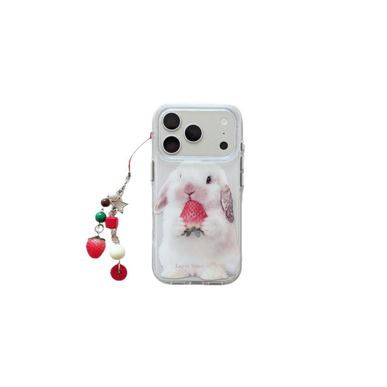 Strawberry Bunny Pendant for iPhone 17/16 Pro Max/15/14 Cases - Cute Gift for Girls
