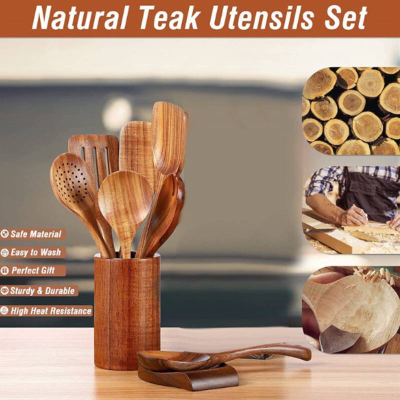 Ensemble d'ustensiles de cuisine en bois avec poignées pour la cuisine maison Outils de cuisson