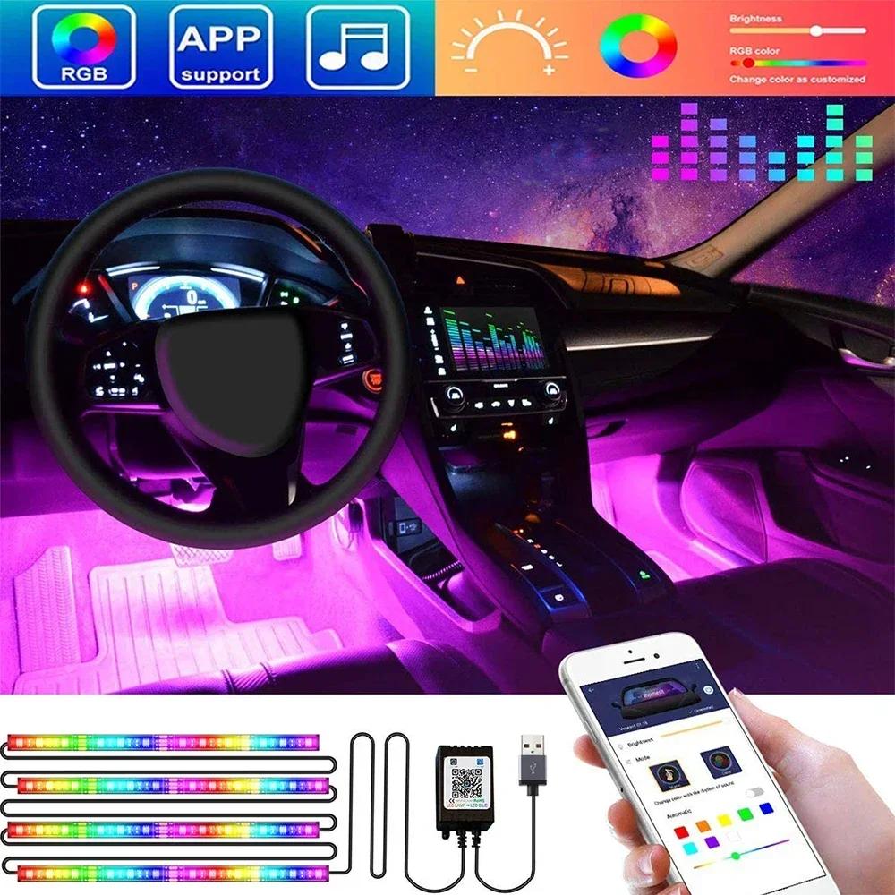 Neon LED Car Interior Ambient Foot Light Kit Accessories RGB Backlight Remote App Music Control Auto Atmosphere Decorative Lamp