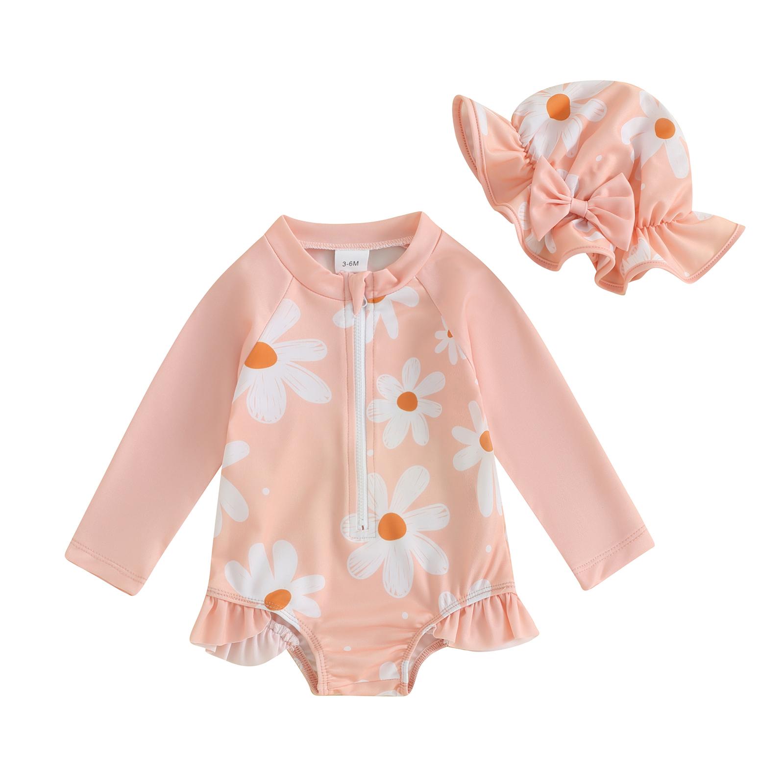 

Купальник для маленьких девочек, бикини-русалка с клубничным цветком и шляпой, купальник для новорожденных для летнего купания 2-3 Years оранжевый