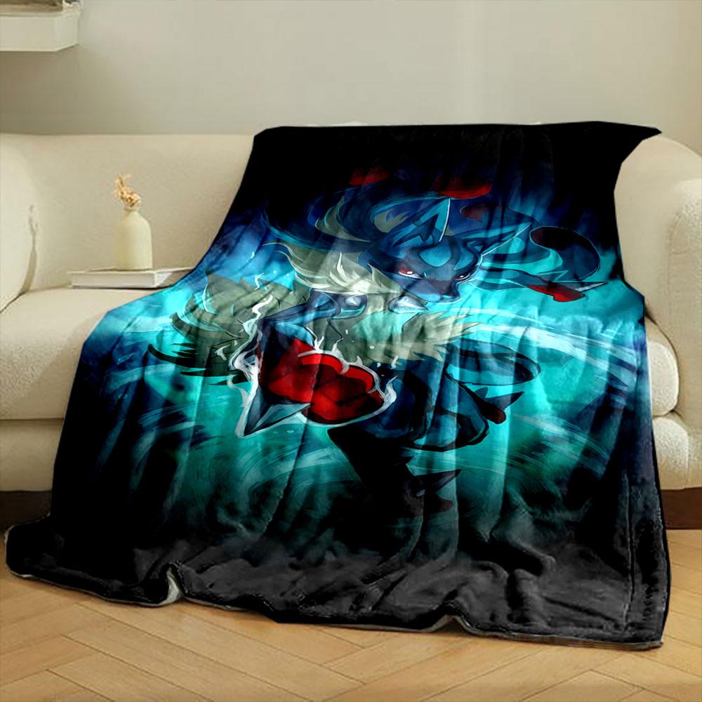 A dynamic blue creature with red accents surrounded by glowing energy. for all seasons blanket lunch break throw gift