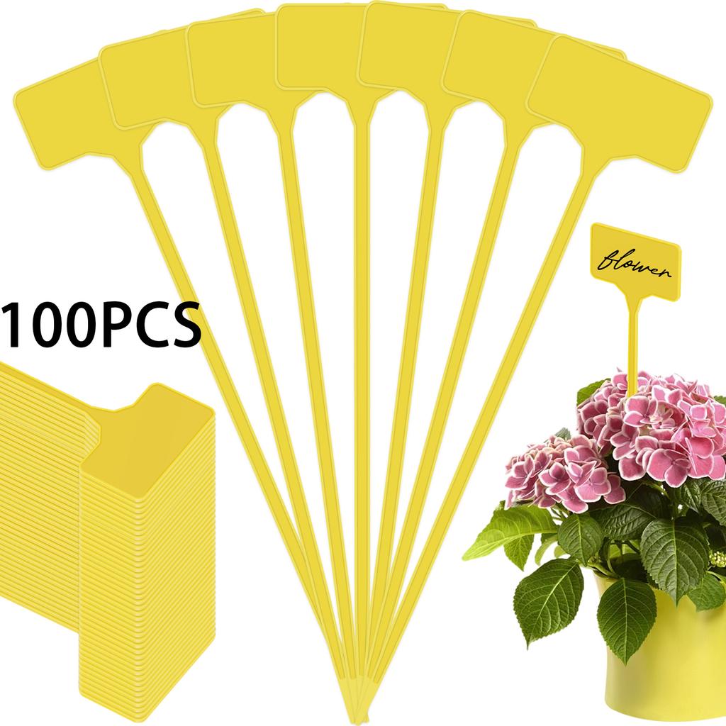 50/100Pcs Plant Labels T-Type Plastic Plant Tags Waterproof Nursery Garden Labels Yellow Plant Label Reusable Plant Name