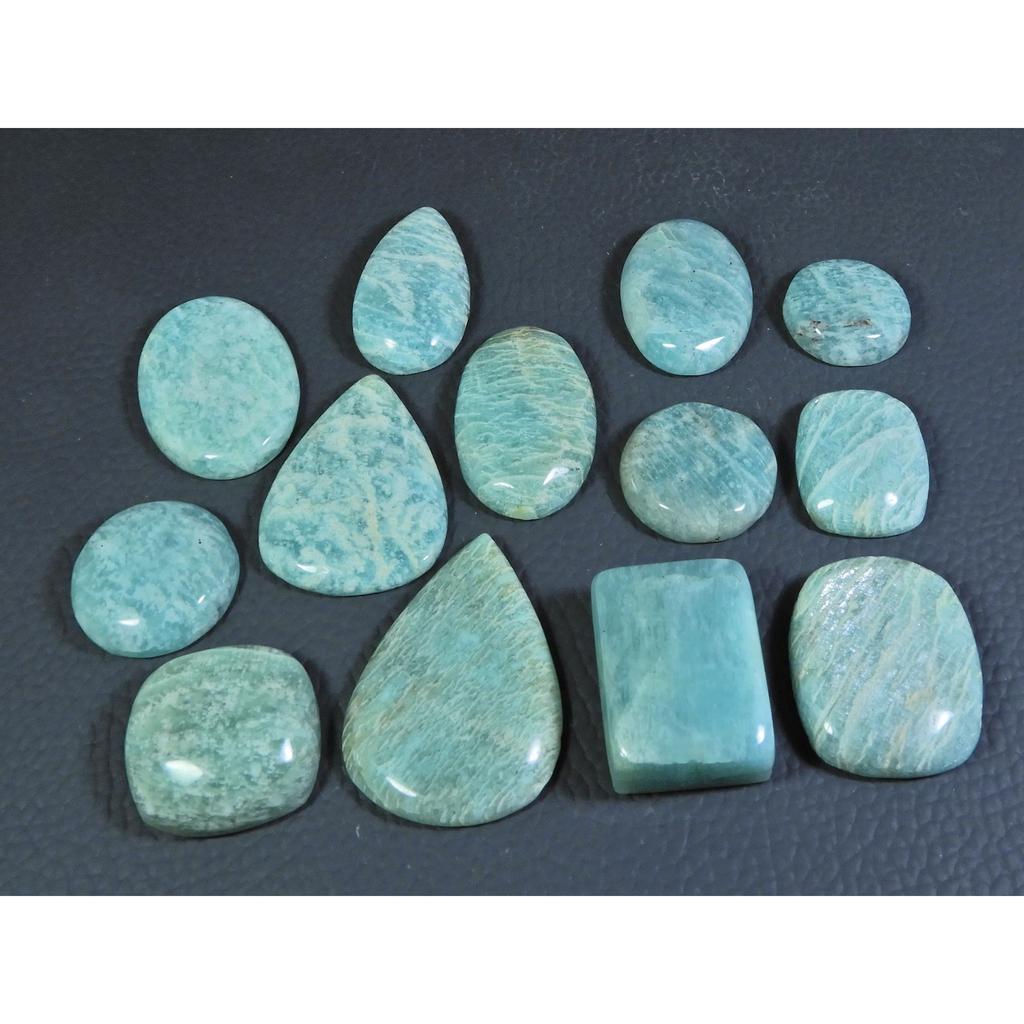 294Cts. Natural Amazonite Mix Shape Cabochon Loose Gemstone 13 Pcs Lot C-296