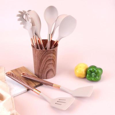 10-Piece Silicone Spatula Set with Gold-Plated, Wood-Grain Handles - Heat-Resistant for Non-Stick Cooking.